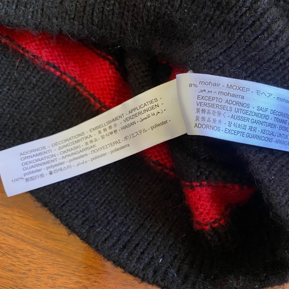 Zara Red Black Striped Tulle Ruffle Neck Mohair Blend Knit Sweater Size S - Picture 8 of 12